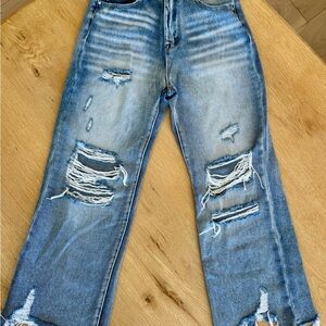 High Waisted Cropped Flare distressed jeans